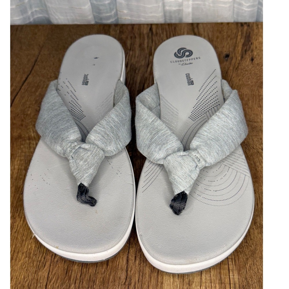 Clarks Cloudsteppers Flip Flop Sandals Women's Gray‎ Thong Wedge Comfort Size 11